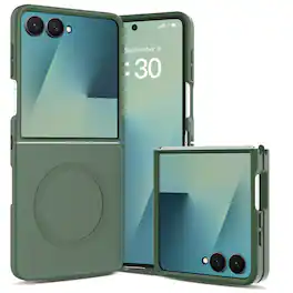Dteck - Magnetic Shockproof Case for Samsung Galaxy Z Flip8, Matte Translucent Back Slim Cover with Raised Edge Screen Camera - Darkgreen