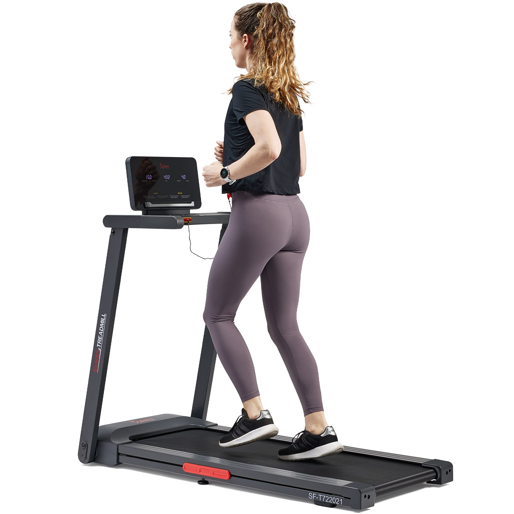 Sunny Health & Fitness - Slim Interactive Smart Foldable Treadmill - Dark grey