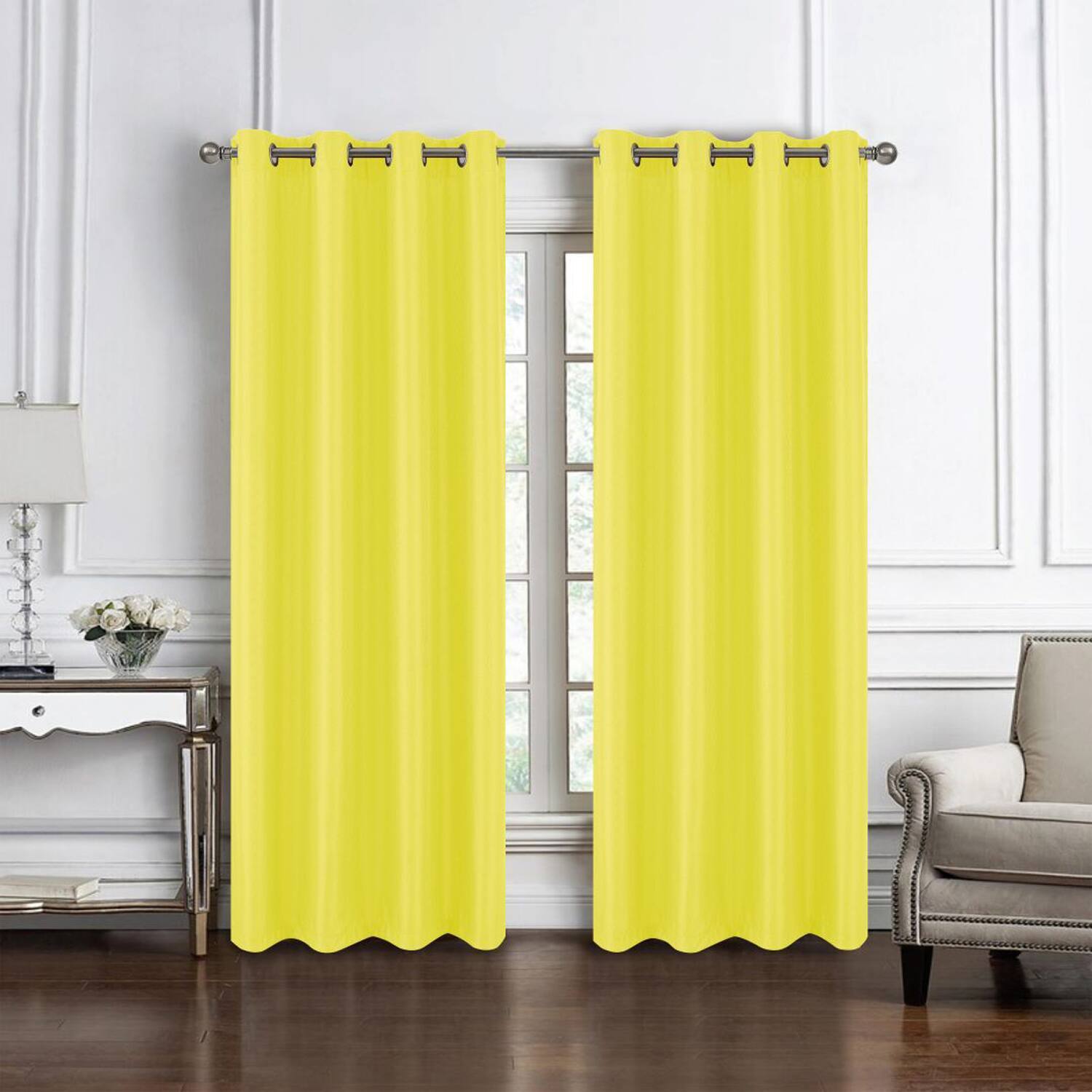 Angle. RT Designers Collection - RT Designers Collection 100% Polyester 140 GSM Sedona Jacquard Grommet Curtain Panel 54" x 90" Yellow - Yellow.