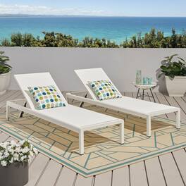 Mondawe - Set of 2 Adjustable Aluminum Frame Mesh Chaise Lounge Set with Wheels - White