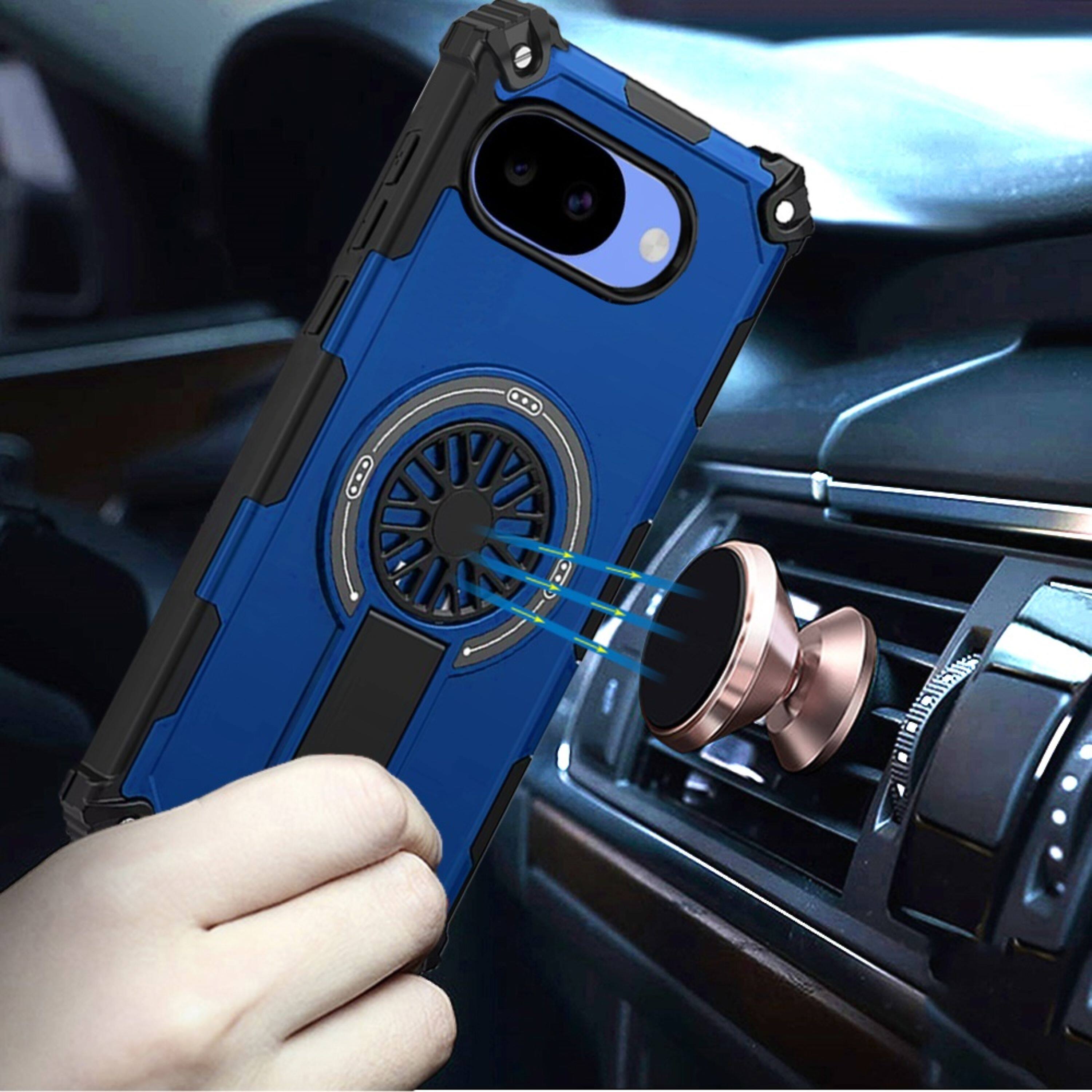 Angle. Kitcheniva - Rugged Magnetic Circle Pop-Out Stand Plus Tempered Glass For Google Pixel 10a Case Blue - Blue.