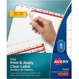Avery - Index Maker Print & Apply Label Paper Dividers for Copiers, 8 Tabs, White, 5 Sets/Pack - Clear