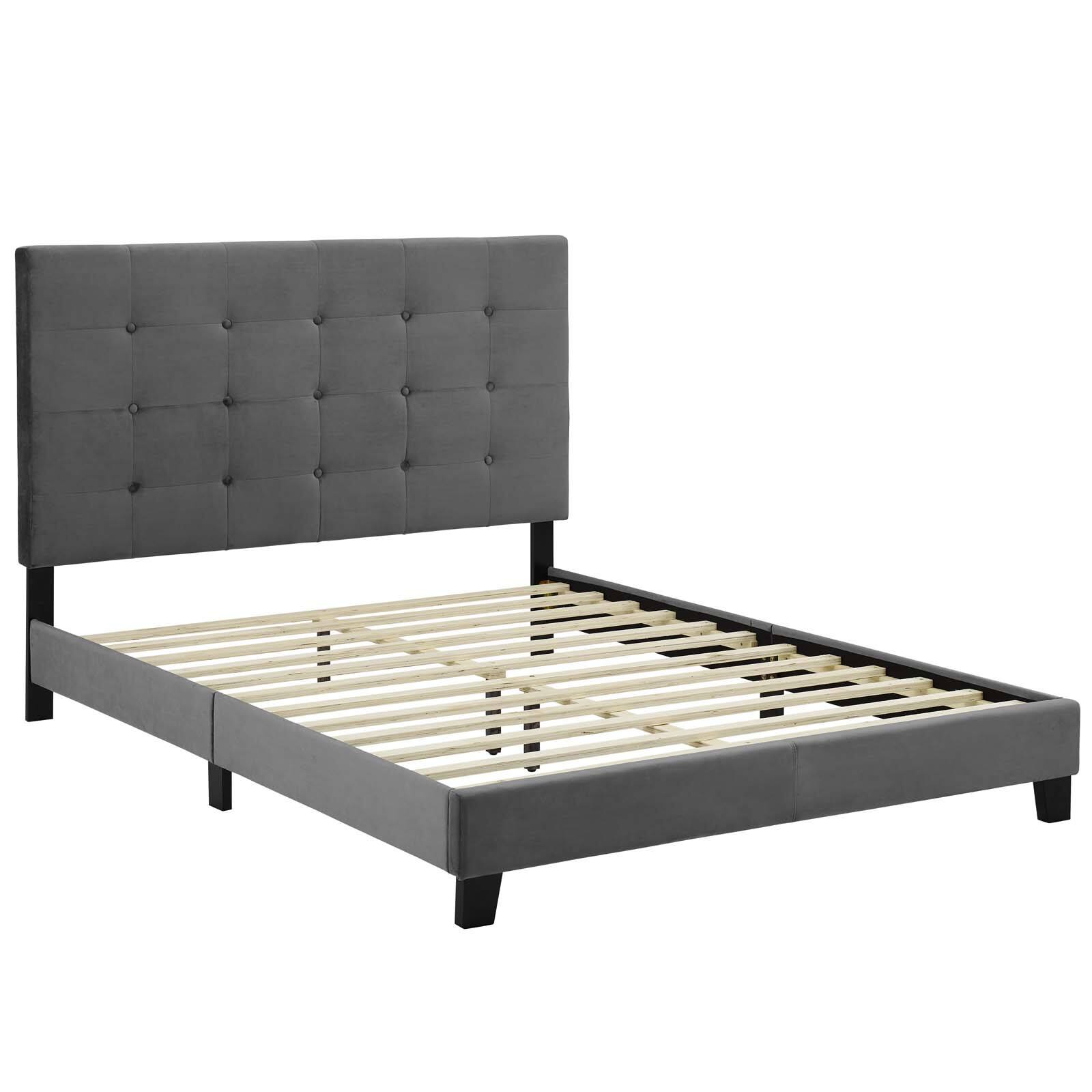 Left. Modway - Tessie Fabric Full Bed Frame with Squared Tapered Legs - Blue.