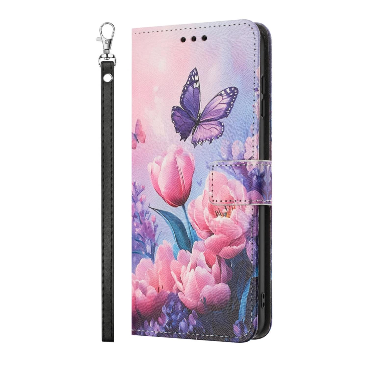 Stock Preferred - Pattern Flip Wallet Case with Card Holder for iPhone 16 Pro Max - Pink Flower