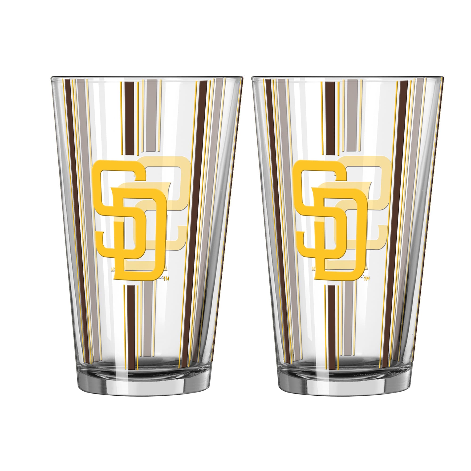Front. Logo Brands - San Diego Padres Two-Piece 16oz. Striped Pint Glass Set - Multicolor.