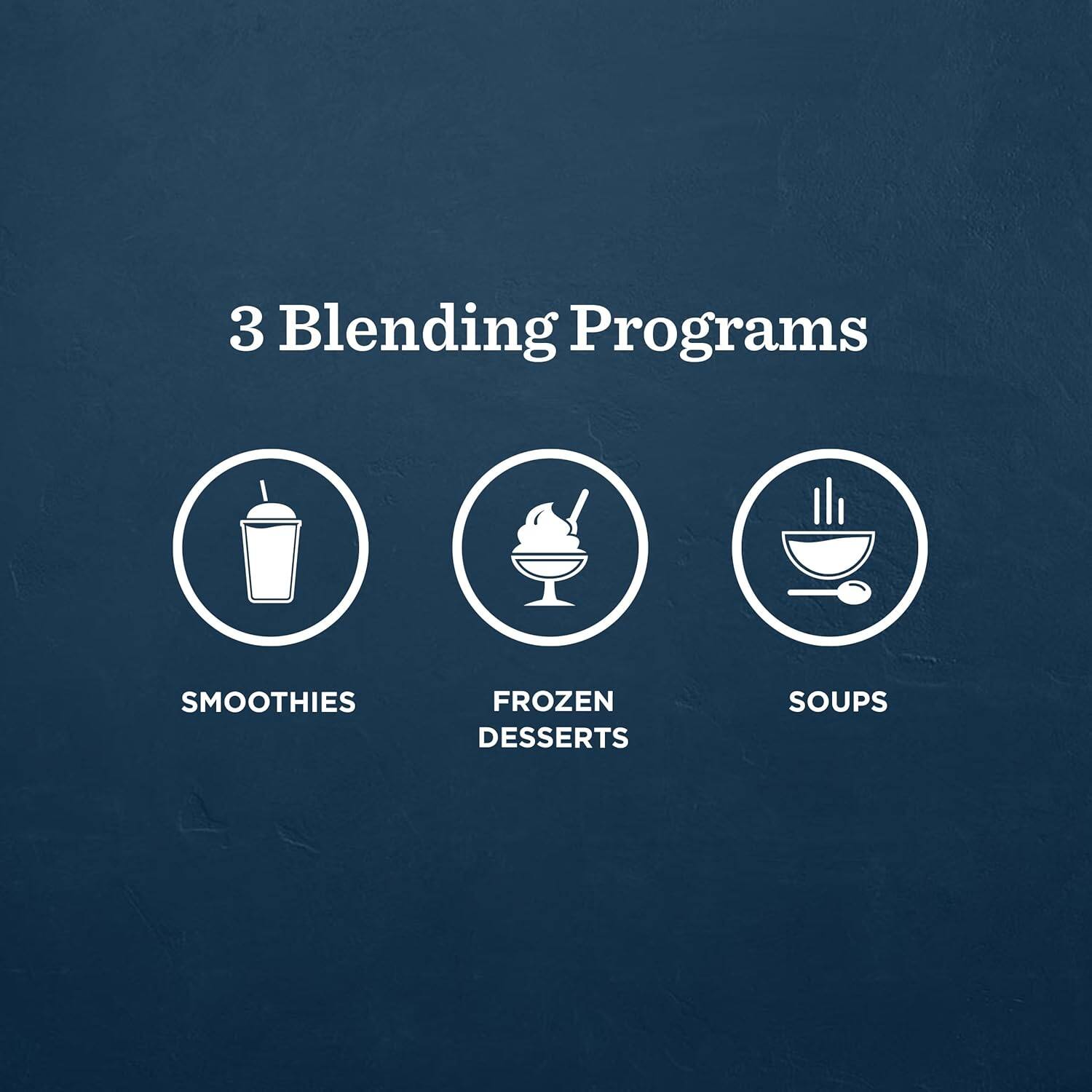 3 Blending Programs

- SMOOTHIES
- FROZEN DESSERTS
- SOUPS