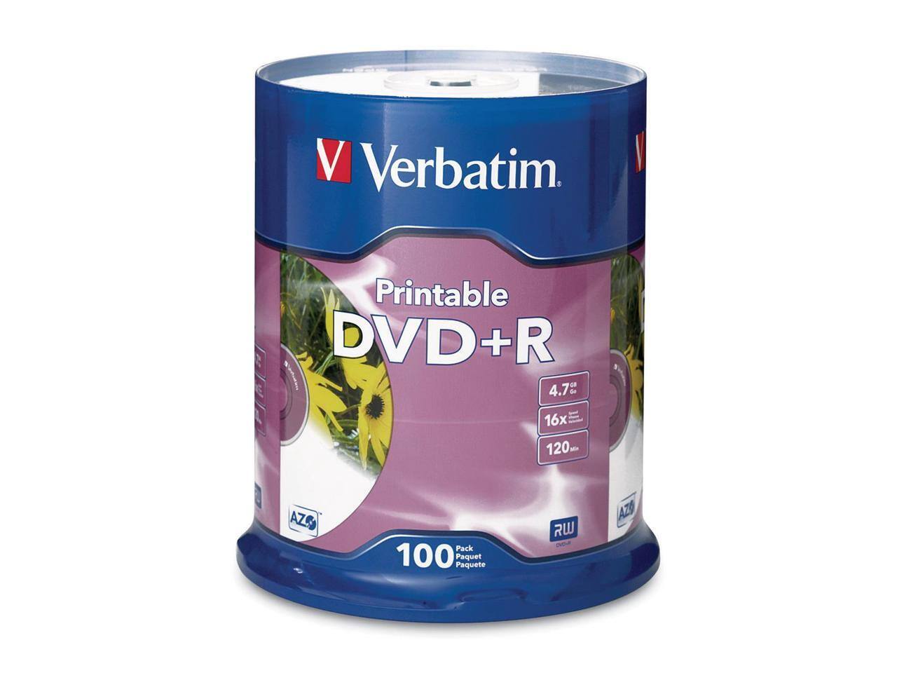 V Verbatim. Printable DVD+R 4.7GB de 16x 120min AZO Pack 100 Paquete Paquet RW DOE AZO