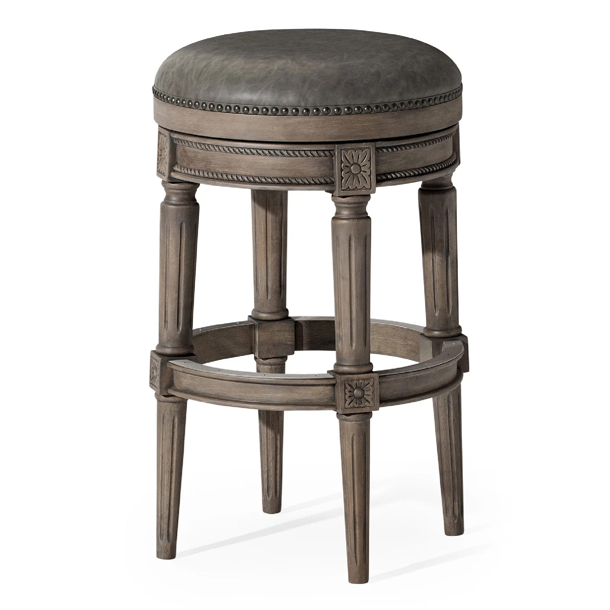 Maven Lane - 31" Pullman Backless Bar Stool In Finish With Vegan Leather - Reclaimed Oak
