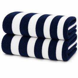 Plazatex - Cabana Terry Cloth Stripe 80% Cotton 20% Polyester 2 Pack Beach Bath Towel 36" x 66" - Navy