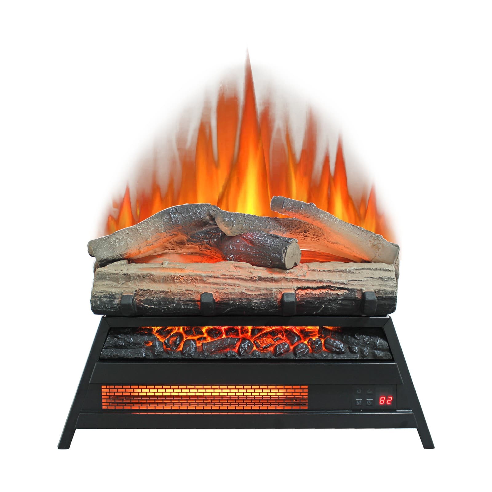 Front. Ecooso - Freestanding Electric Fireplace Heater with Logset, 1500W 5000 BTU, Remote Control, Timer, Adjustable Flame - Antique Black.