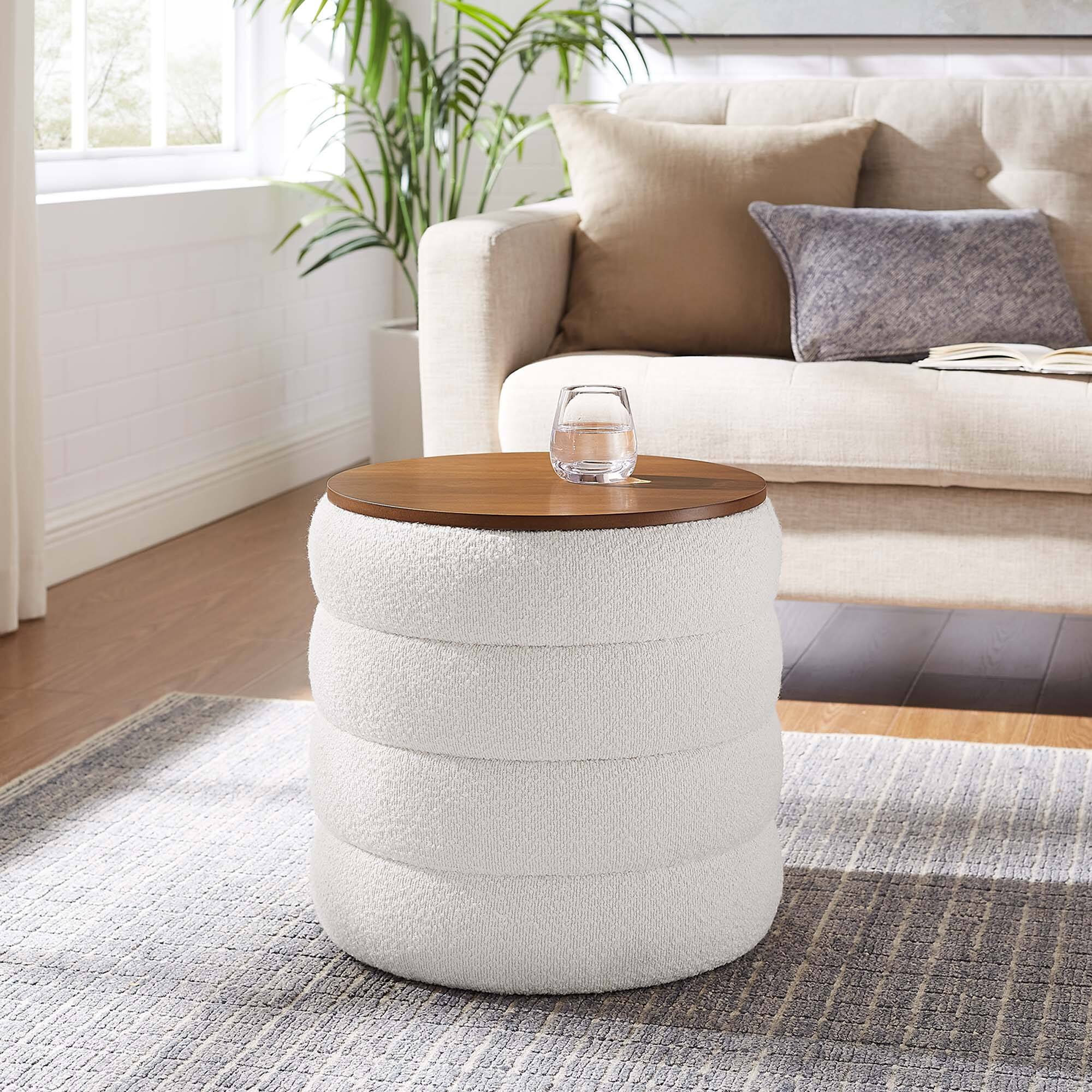 Alt View 1. Modway - Mezzo Round Boucle Fabric Storage Ottoman by Modway - Cloud.