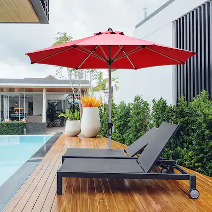 Front. Gymax - Gymax 9Ft Patio Outdoor Umbrella Market Table Umbrella w/ Crank 8 Ribs Burgundy - Burgundy.