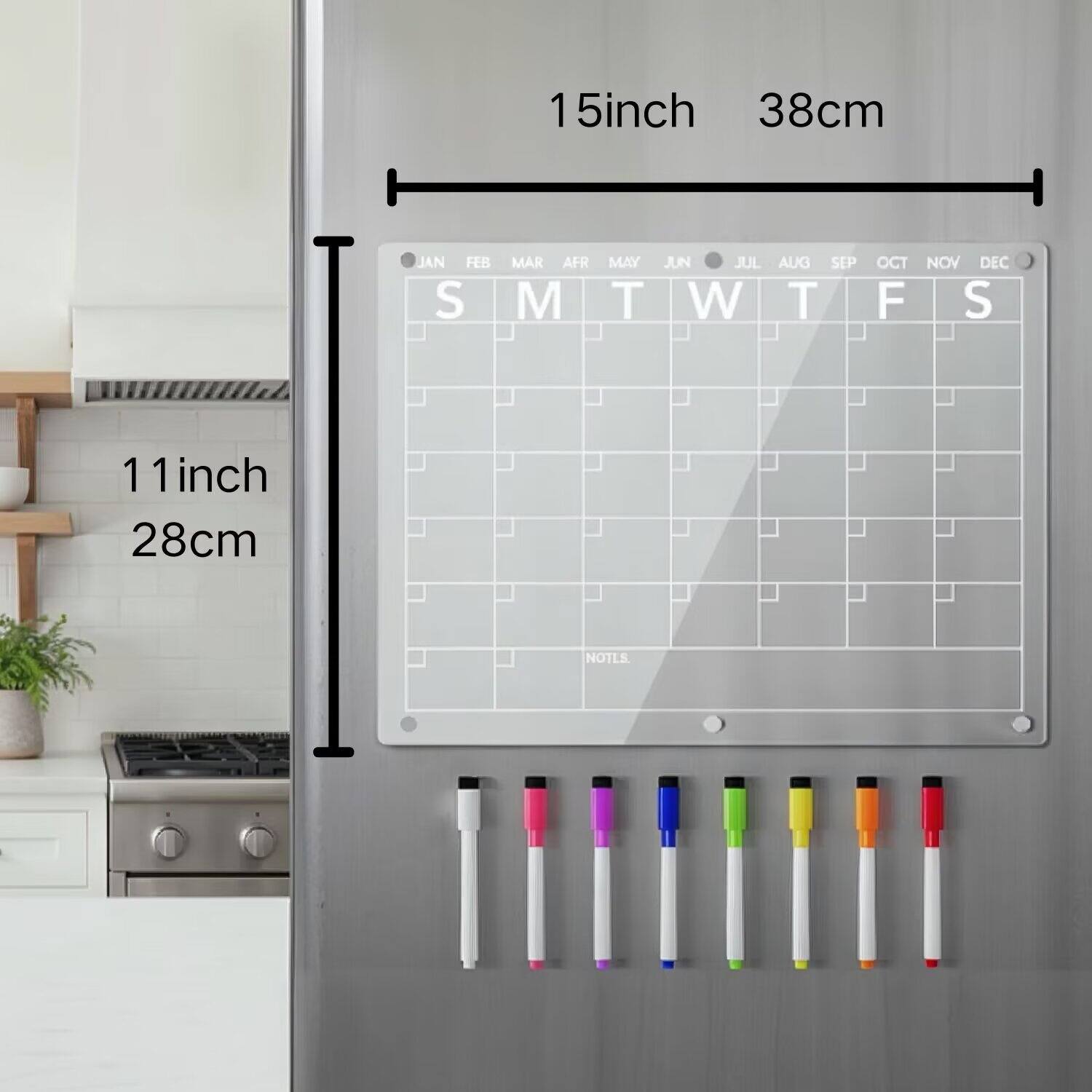 15 inch 38cm  
JAN FEB MAR APR MAY JUN JUL AUG SEP OCT NOV DEC  
S M T W T F S  
1 11 11 inch 28cm  
NOTES