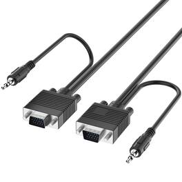 Fosmon - (25 FT) VGA/SVGA/UXGA Monitor Cable with 3.5mm Audio Jack (Male to Male) - Support High Video Resolution - Black