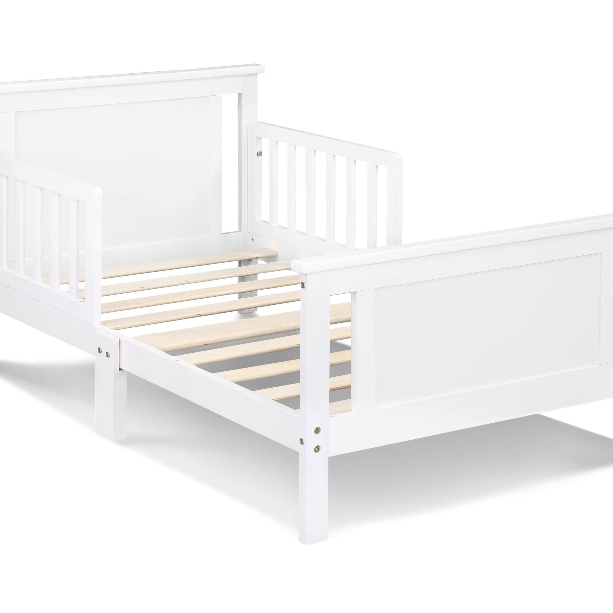 Alt View 4. GOODSILO - Reversible Panel Toddler Bed with Dual-Tone Finish for Growing Children, Solid Wood Construction - White.