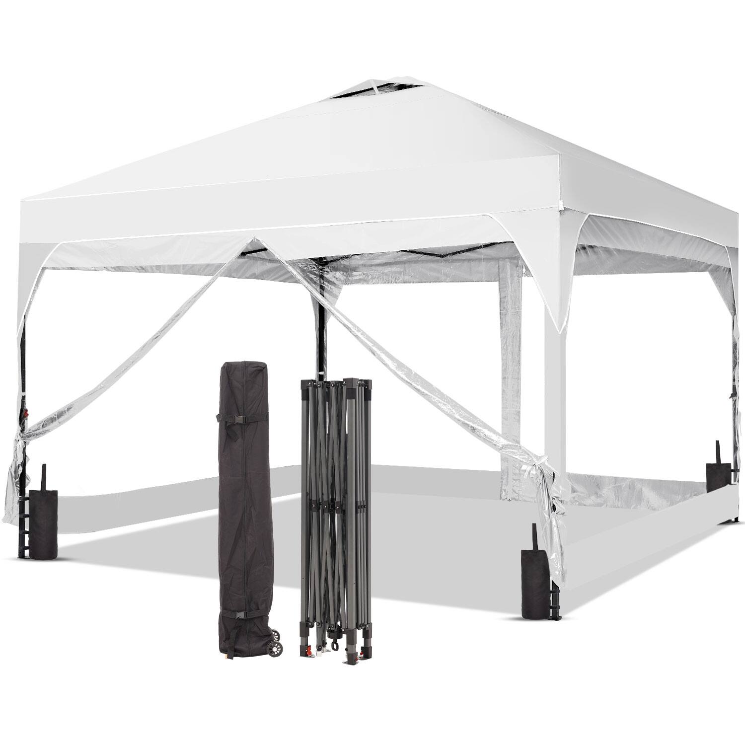 Alt View 2. Ainfox - Ainfox 12x12 Pop Up Canopy Tent with One Push Setup, Easy Setup Gazebo with 4 PVC Transparent Sidewalls - White.