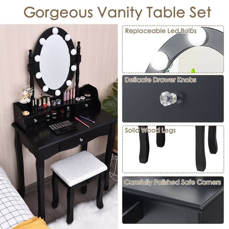 Gorgeous Vanity Table Set

- Replaceable Led Bulbs
- Delicate Drawer Knobs
- Solid Wood Legs
- Carefully Polished Safe Corners