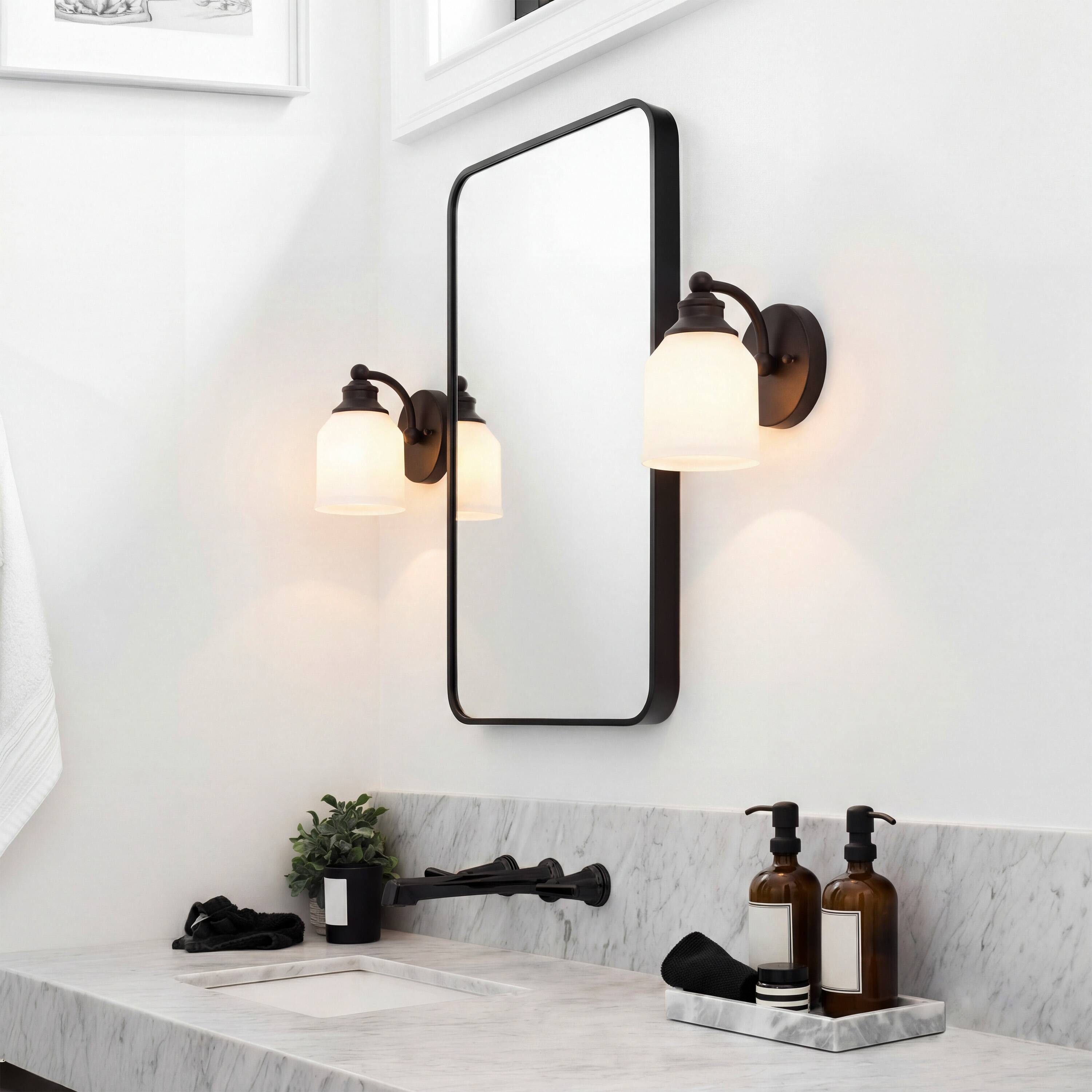 Alt View 7. Jonathan Y - Lydia 5.13" 1-Light Farmhouse Cottage Metal LED Vanity Light with Frosted Glass Shade, Oil Rubbed Bronze - Oil Rubbed Bronze.