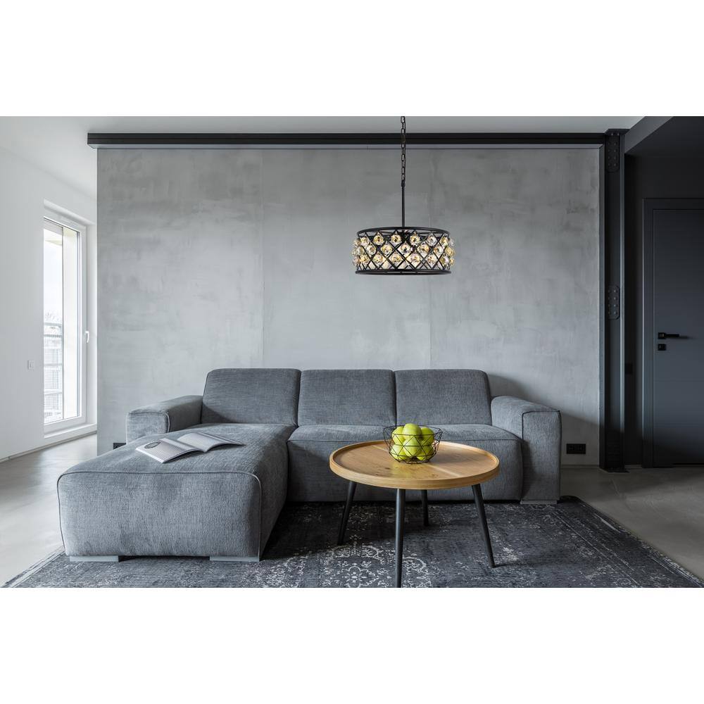 Angle. Urban Classic - Madison 5 light Matte Black Chandelier Golden Teak (Smoky) Royal Cut Crystal - Matte Black.