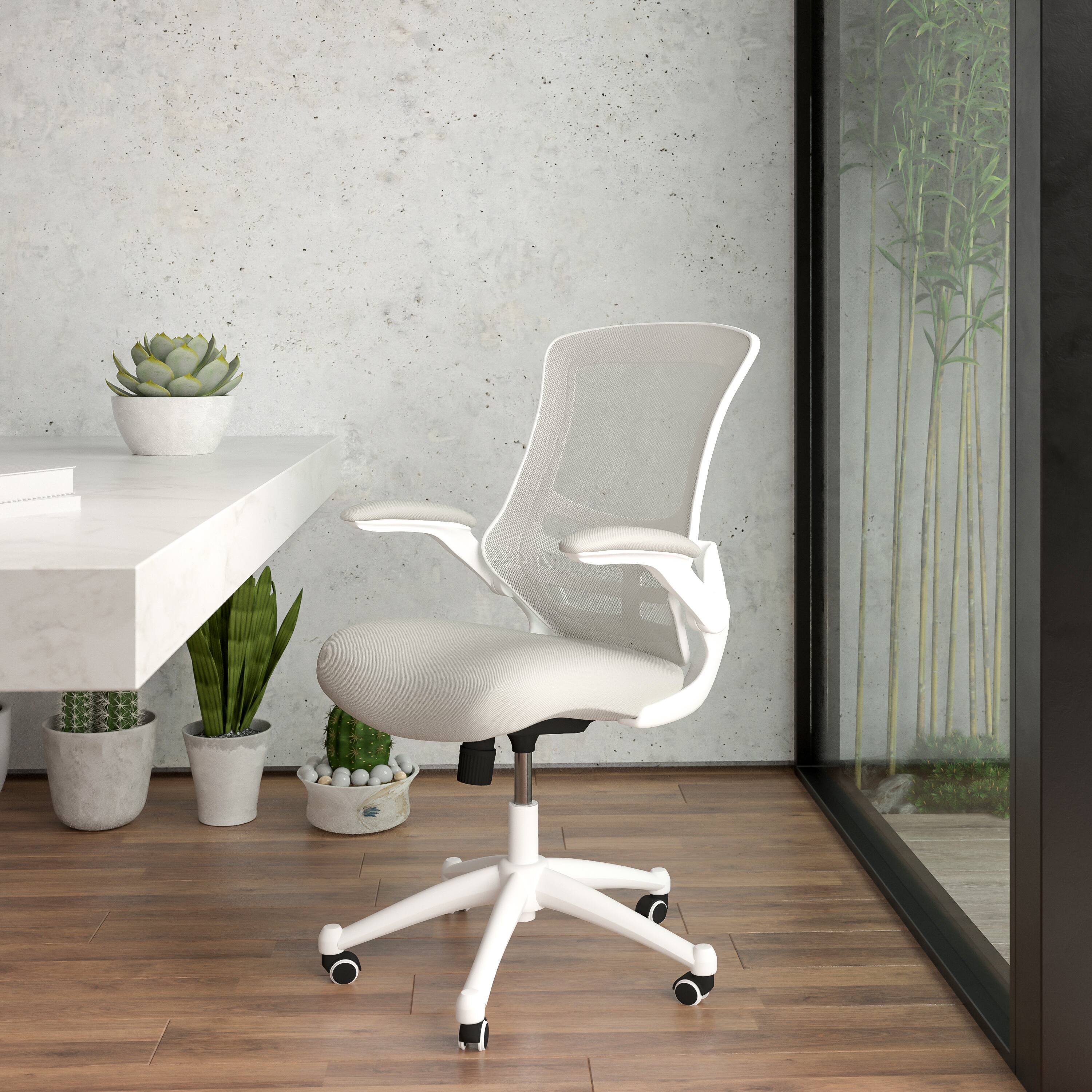 Alt View 1. Emma + Oliver - Mid-Back Mesh Swivel Ergonomic Task Office Chair with Flip-Up Arms - Light Gray Mesh/White Frame.