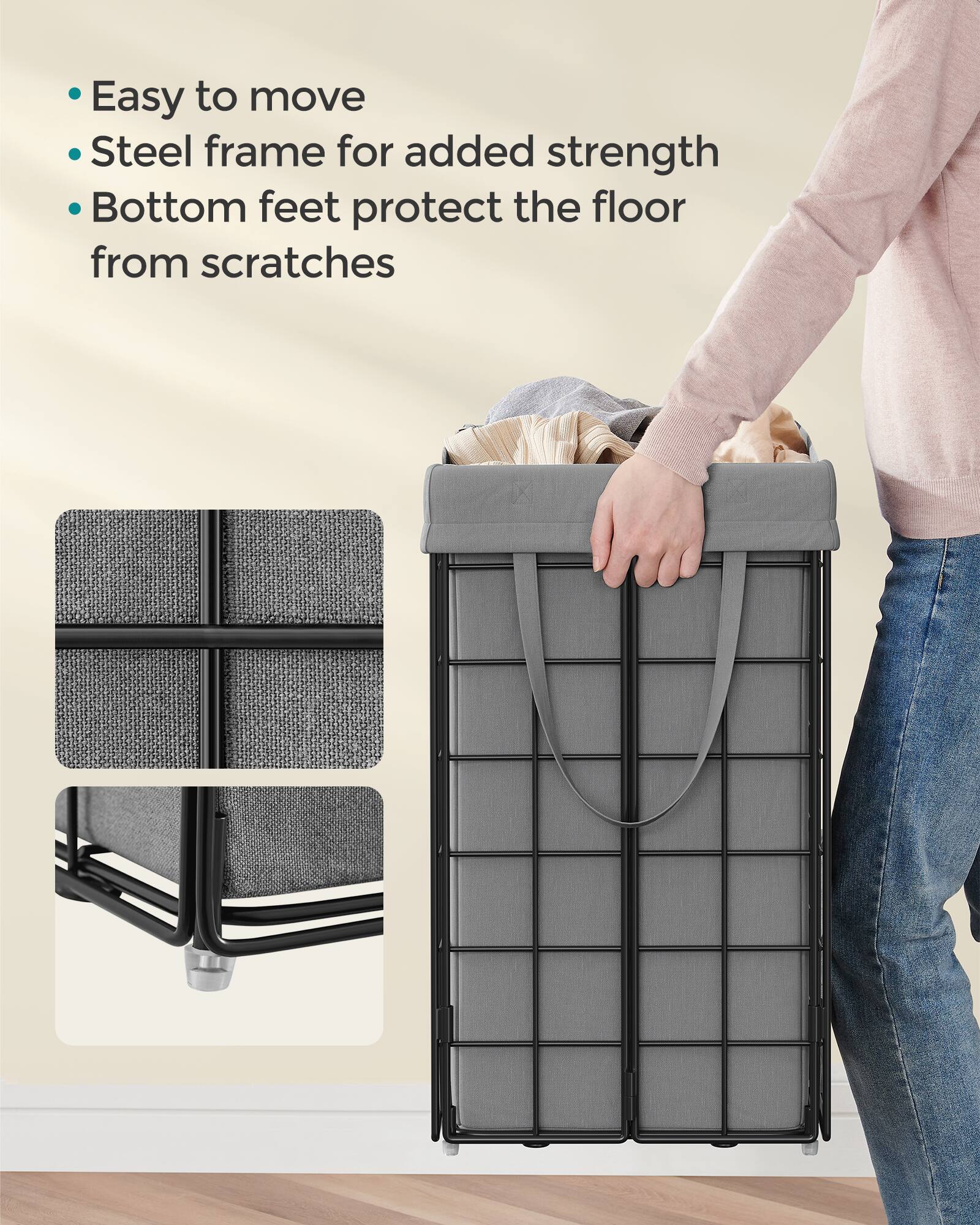 - Easy to move
- Steel frame for added strength
- Bottom feet protect the floor from scratches