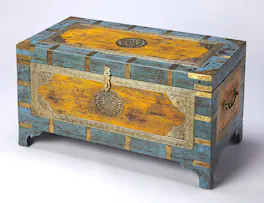 Butler Specialty - Nador 32 in. W Rectangular Hand-Painted Brass Inlay Storage Trunk Coffee Table - Assorted