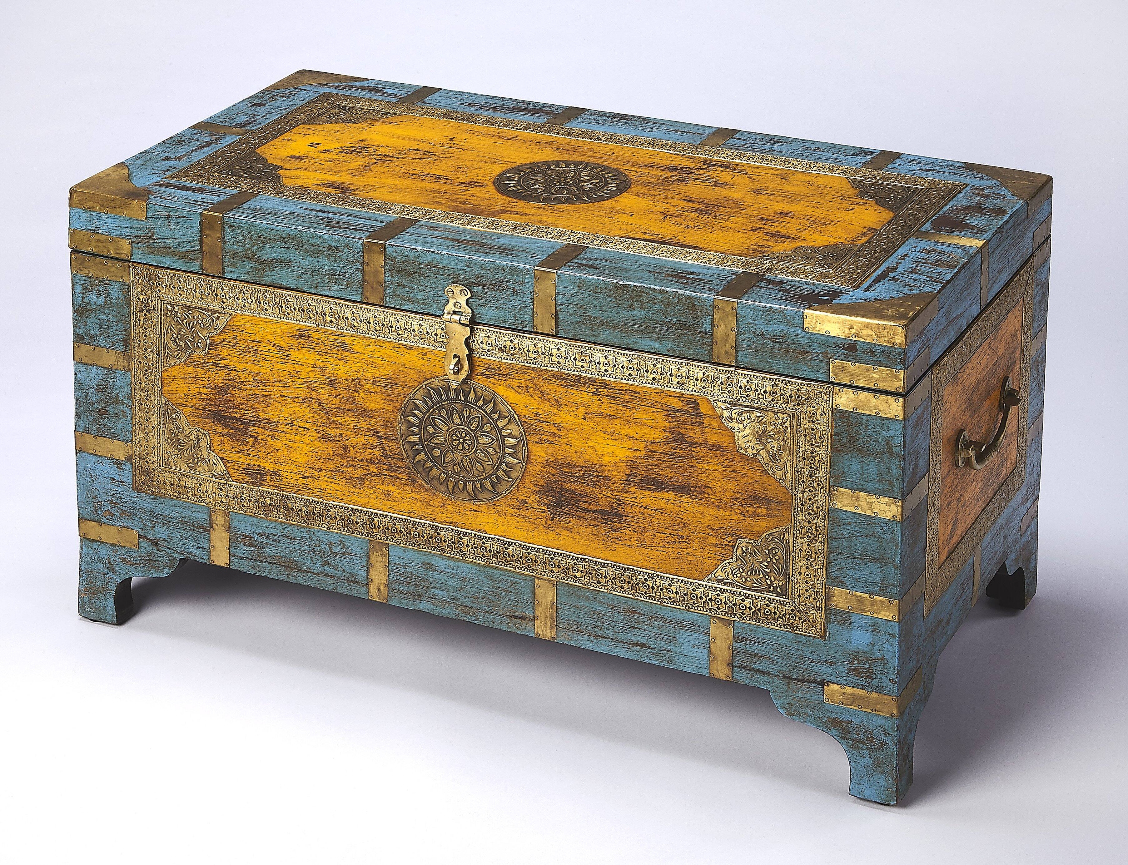 Butler Specialty - Nador 32 in. W Rectangular Hand-Painted Brass Inlay Storage Trunk Coffee Table - Assorted