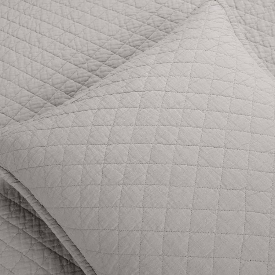 Angle. Hivvago - Full/Queen Lightweight Cotton Linen Grey Textured Reversible 3-Piece Quilt Set - Grey.