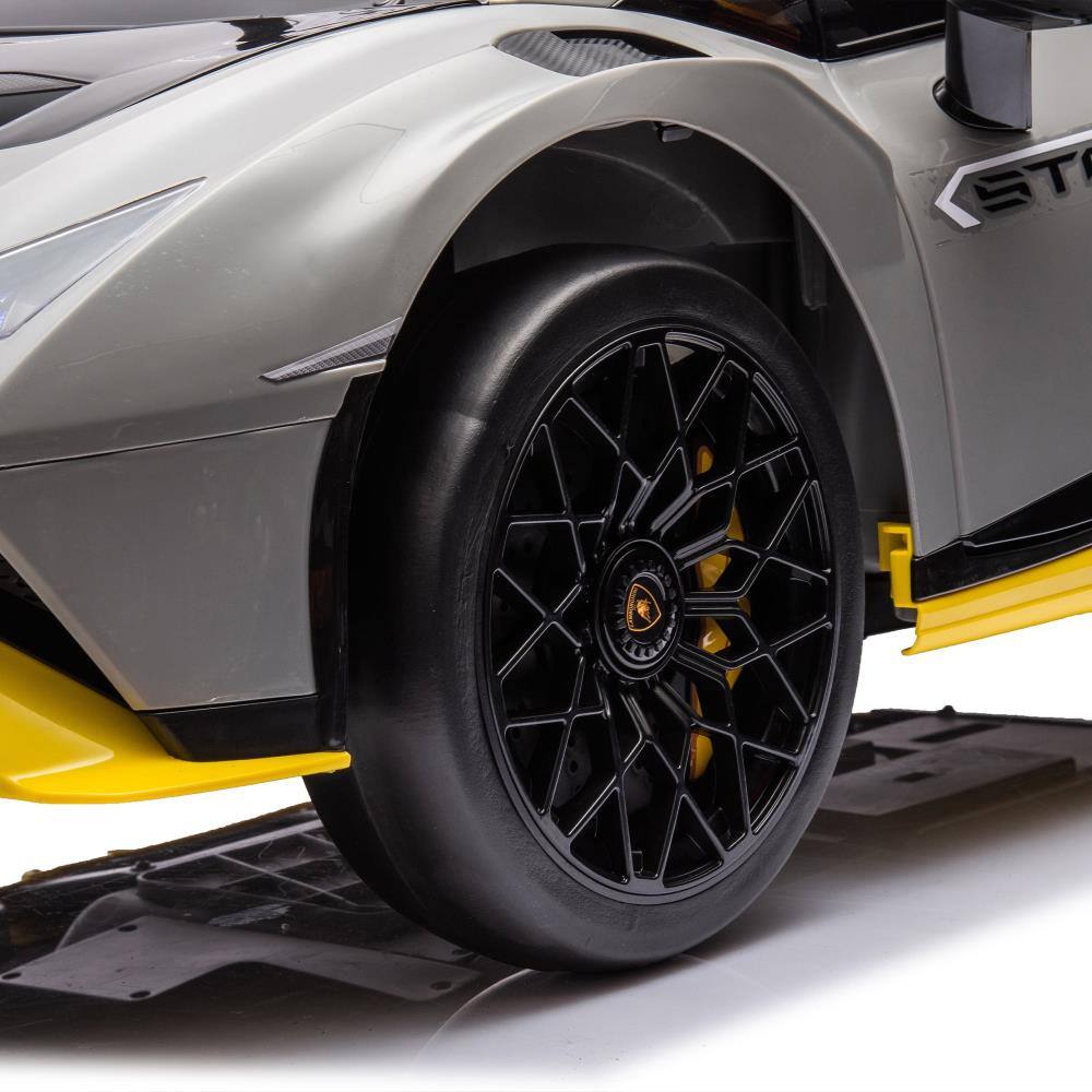 Alt View 5. BreeBe - Lamborghini Huracan Sto 24V Kids Electric Ride On Car with Drift, 360° Spin, LED Lights & Music for Ages 3-8 - Gray.