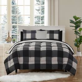 Sweet Home Collection - 8 Piece Buffalo Plaid Bed in a Bag Comforter and Sheet Set - Queen - Black/Grey