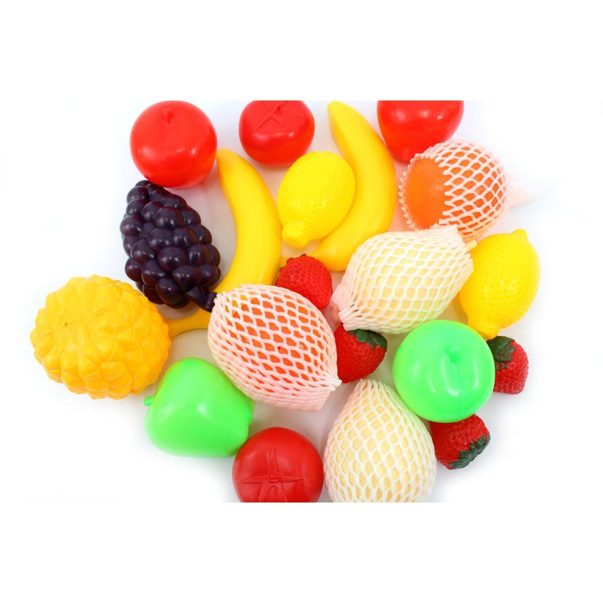 Left. JuzToys - Play Food Sets for Kids Kitchen, 20pcs Assorted Play Fruit Kitchen Toys Pretend Play for Toddlers 3-5 - Multi.