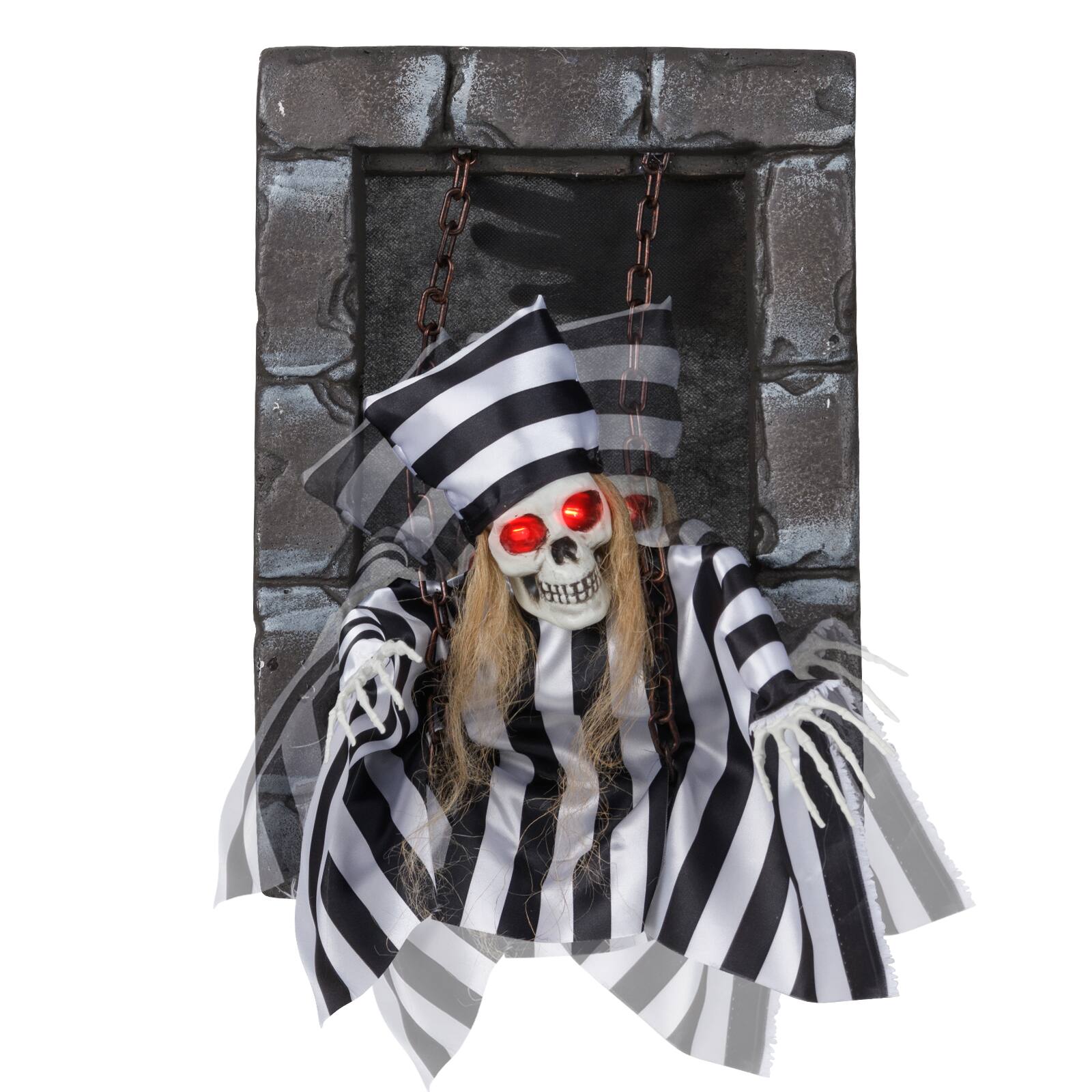 Alt View 2. WELLFOR - 18 Inch Animated Hanging Skull Prisoner Halloween Decoration with Lights and Sound - Multicolor.