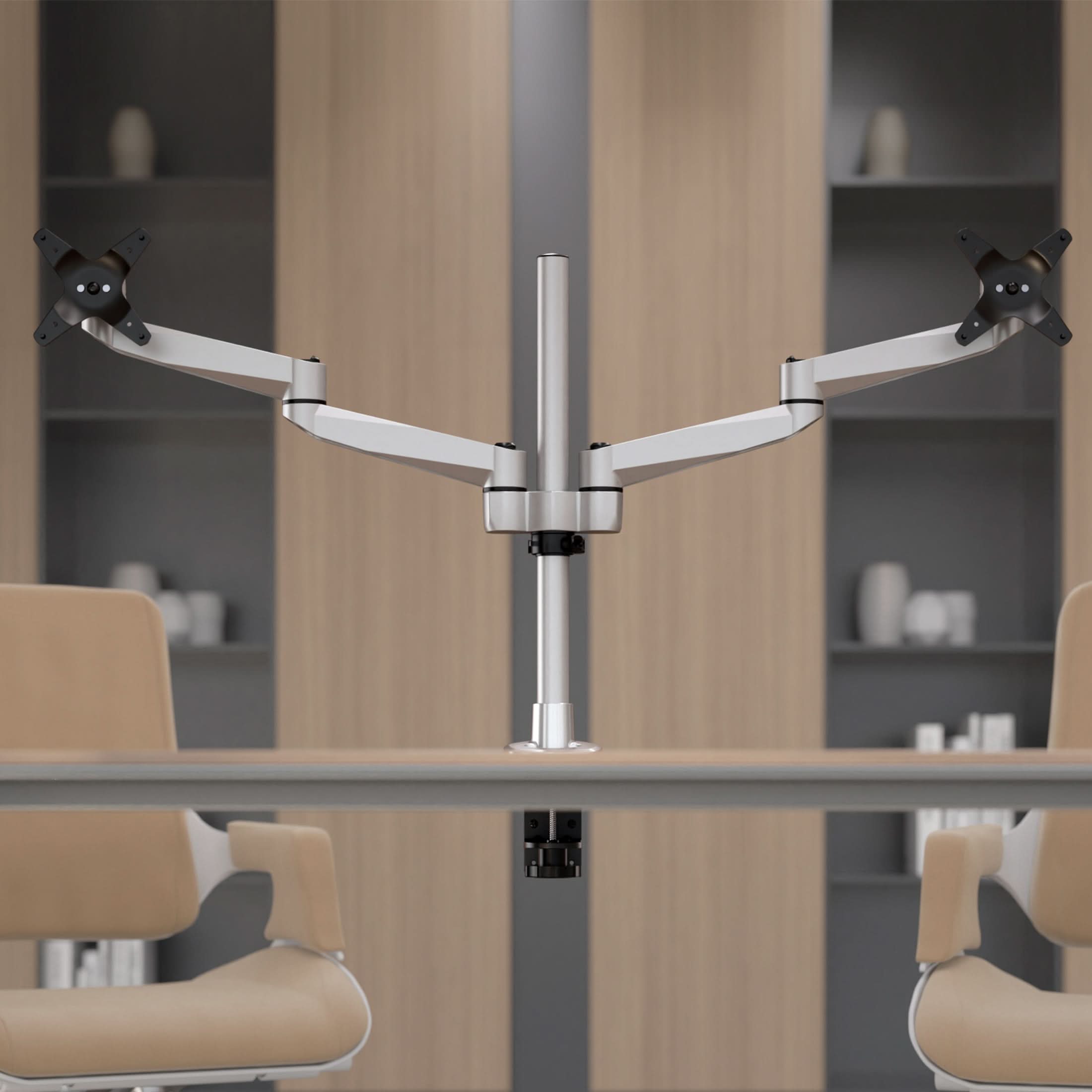 Alt View 4. Mount-It! - CLiX Series Dual Wide Adjustable Monitor Desk Mount – Full Motion Dual Arm for Two 13"-32" Screens, Silver - Silver.