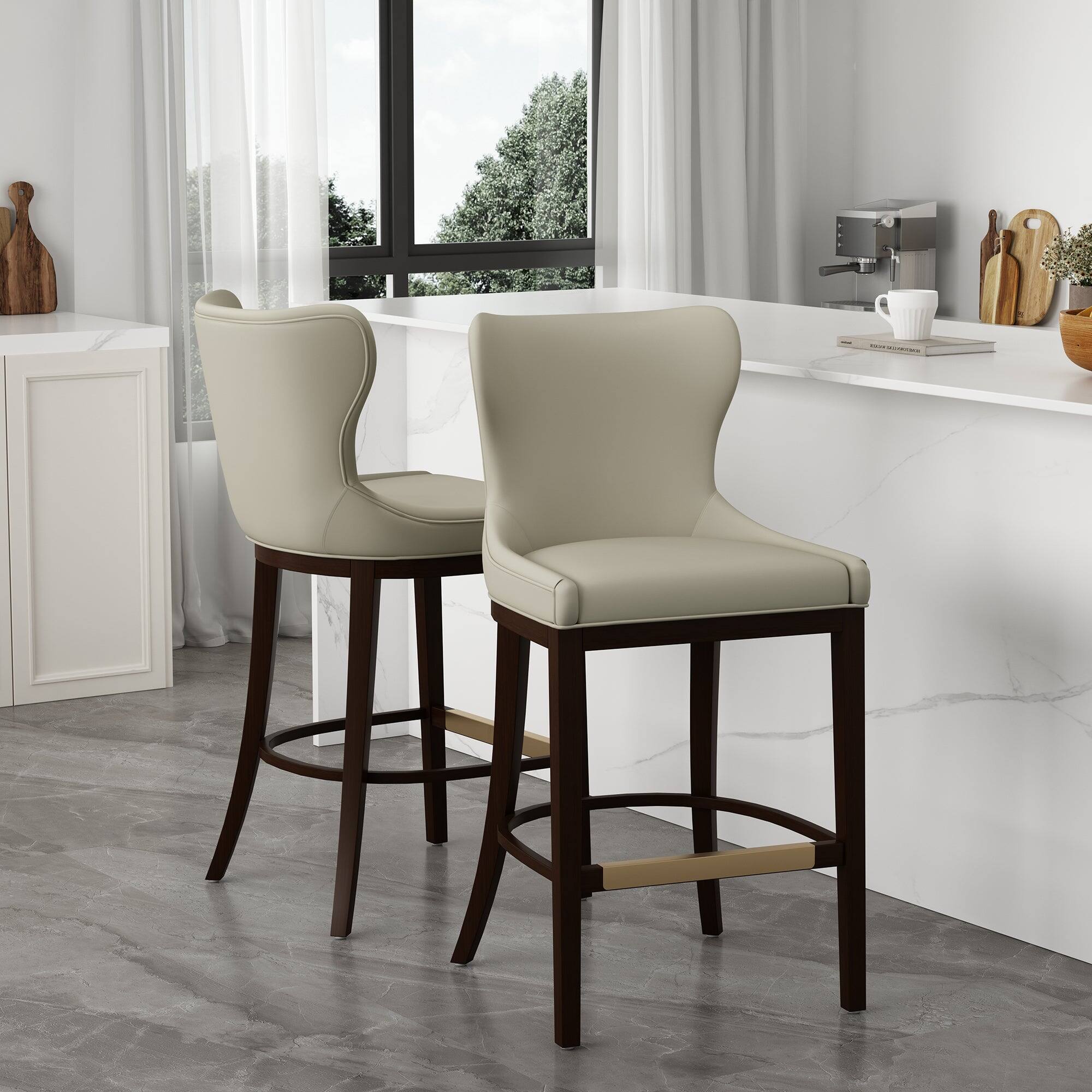 Angle. Manhattan Comfort - Blair Modern Wood Upholstered Barstool - Set of 2 - Stone.