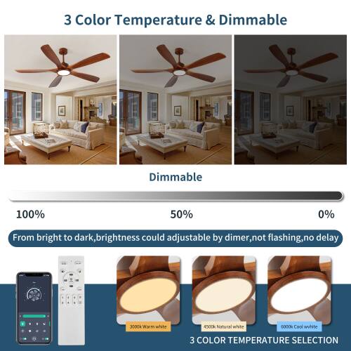 3 Color Temperature & Dimmable

Dimmable
100% 50% 0%

From bright to dark, brightness could be adjustable by dimmer, not flashing, no delay

3000k Warm white
4500k Natural white
6000k Cool white

3 COLOR TEMPERATURE SELECTION