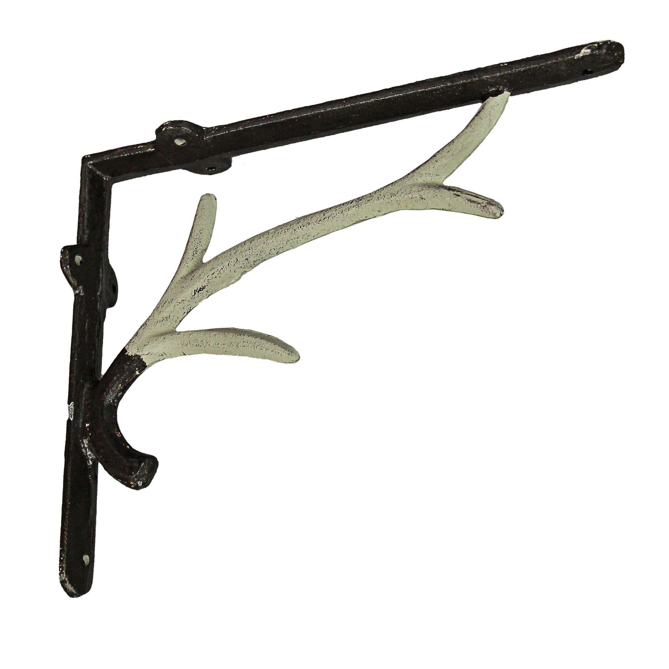 Alt View 3. Zeckos - Set / 2 Cast Iron White Deer Antler Decorative Shelf Brackets Wall Decor Corbels - Off-white.