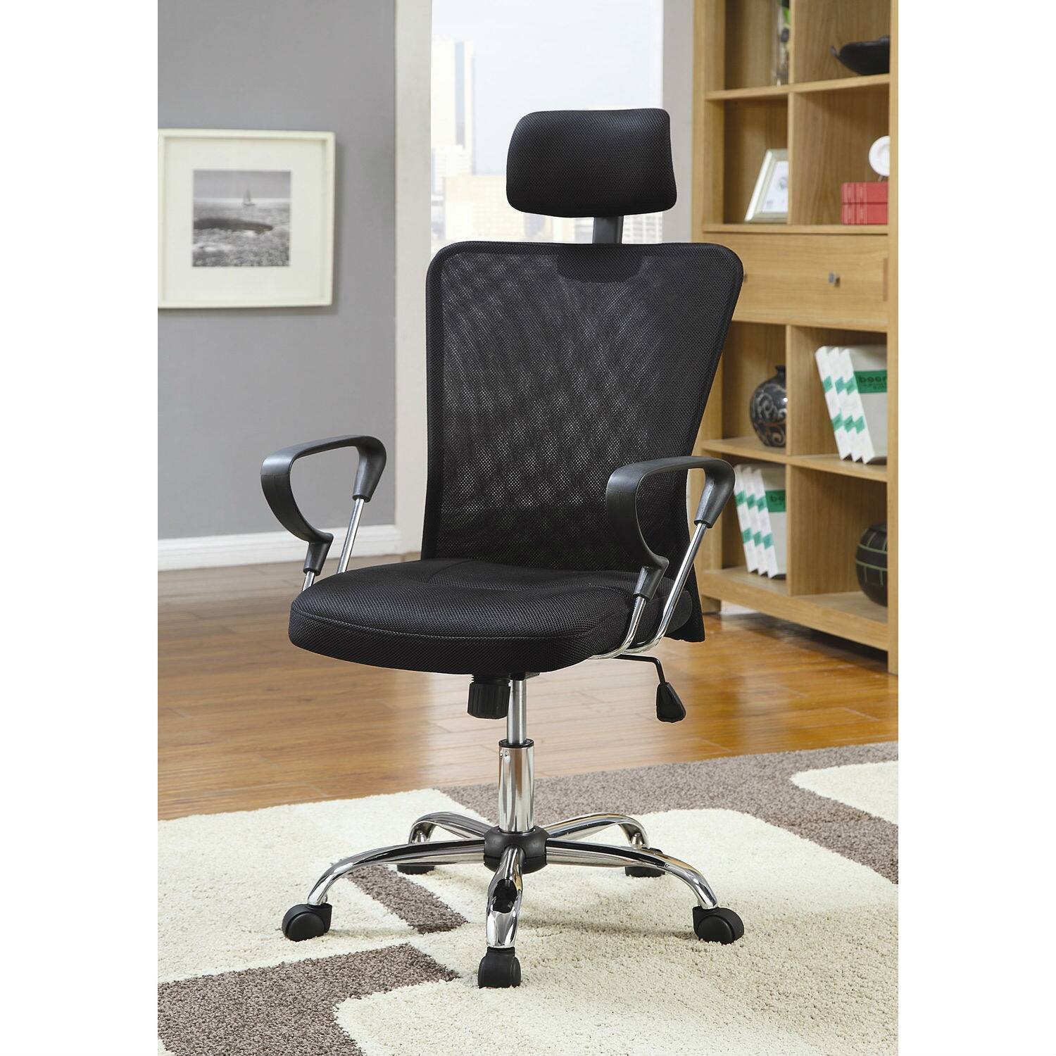 Angle. Hivvago - High Back Executive Mesh Office Computer Chair with Headrest in Black - Black.