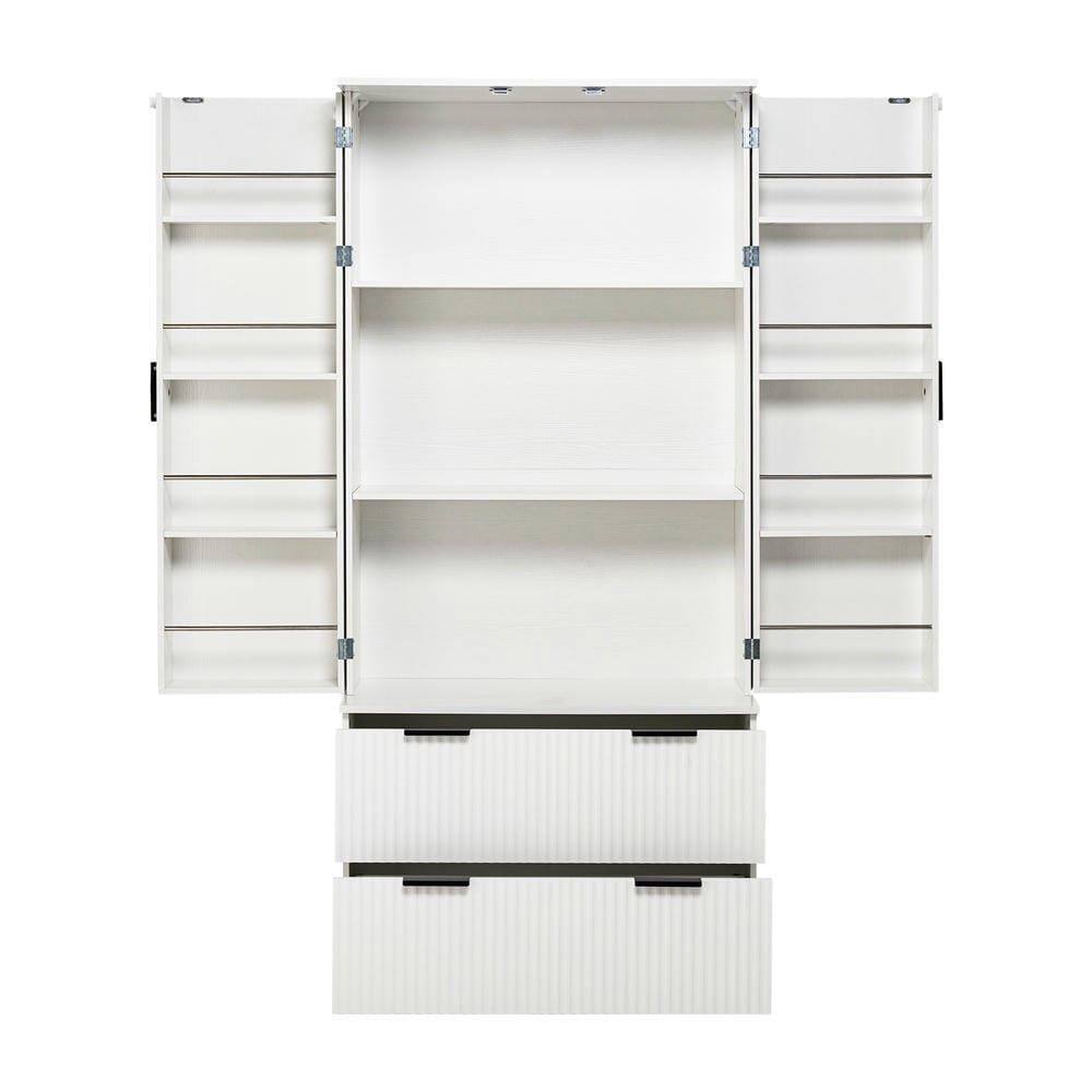 Alt View 4. Kadyn - 72" Fluted Pantry Cabinet with Spice Rack and Large Storage Drawers - White - White.