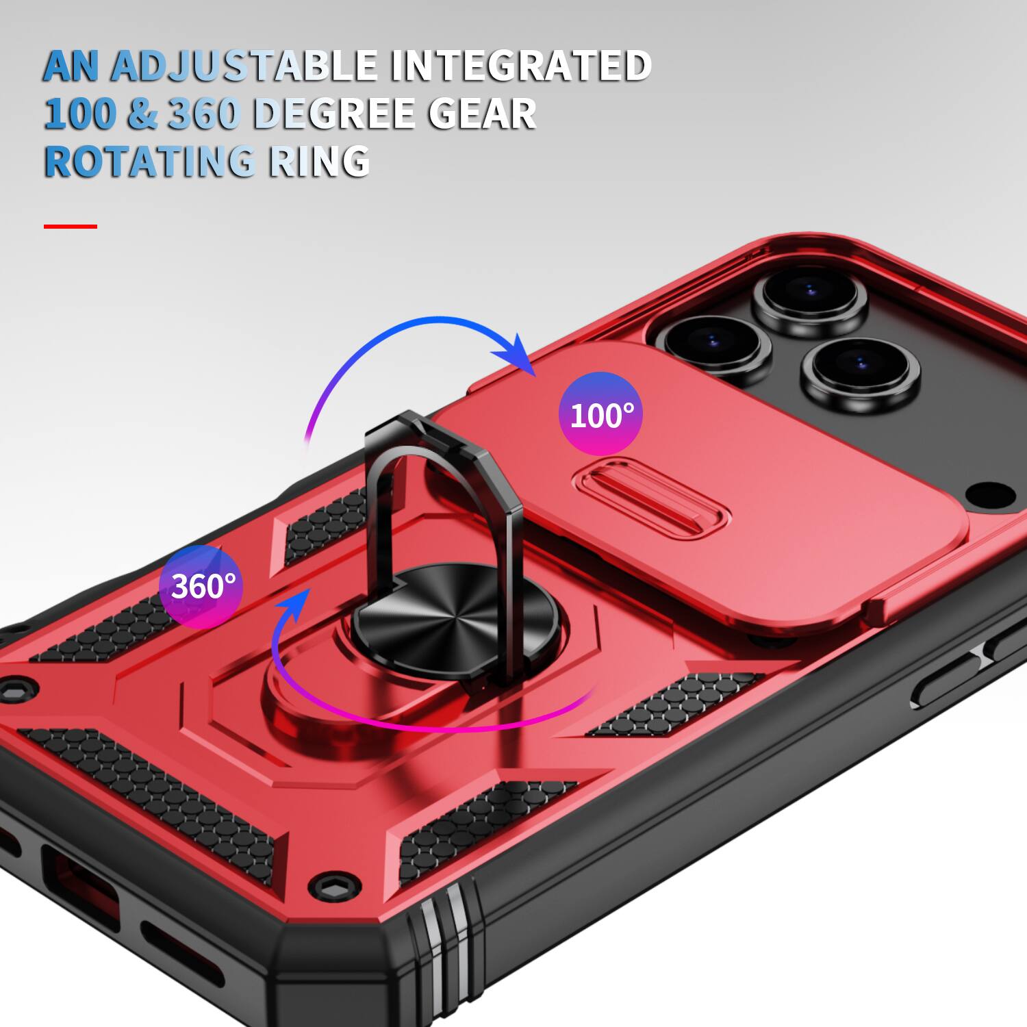 AN ADJUSTABLE INTEGRATED 100 & 360 DEGREE GEAR ROTATING RING