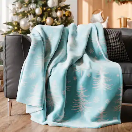 Front. CGK Linens - Christmas Fleece Throw Blanket – Soft Flannel, Lightweight, Cozy Warm Blanket for Couch, Bed & Chair - Snowflakes.