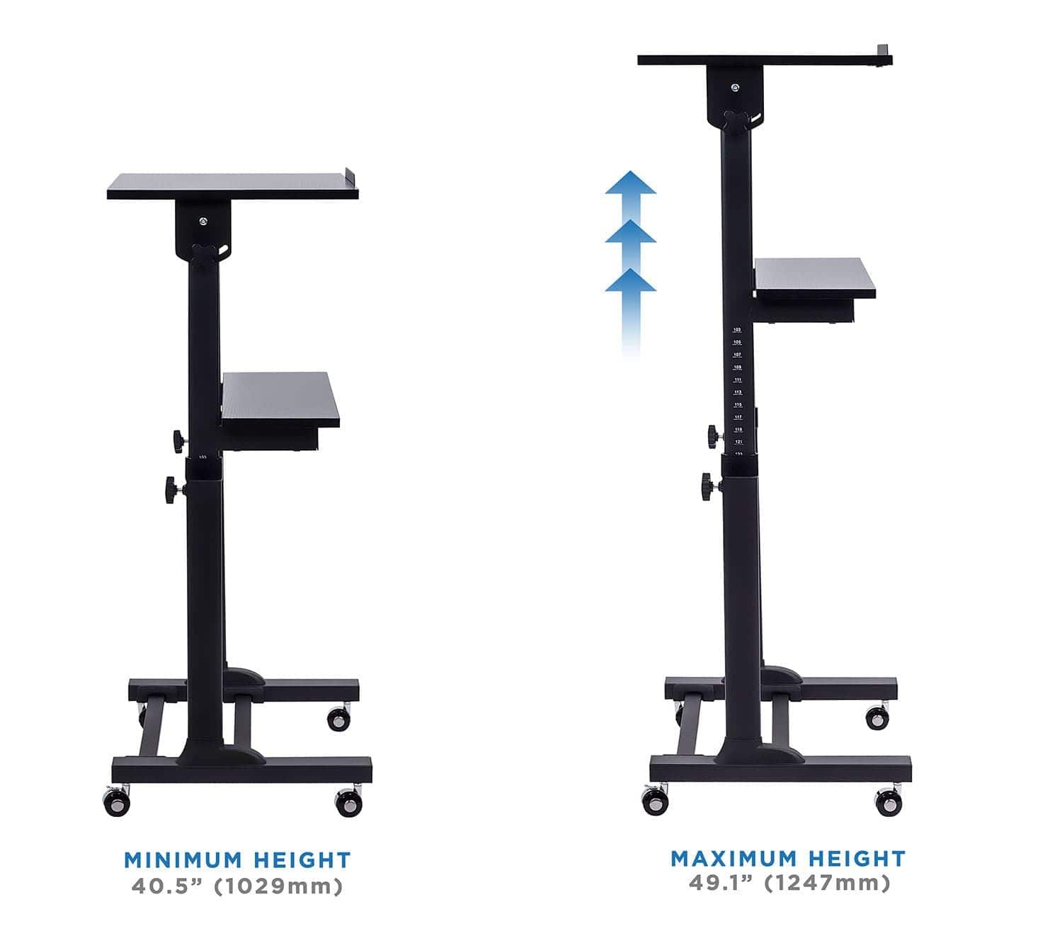 MINIMUM HEIGHT 40.5" (1029mm)  
MAXIMUM HEIGHT 49.1" (1247mm)