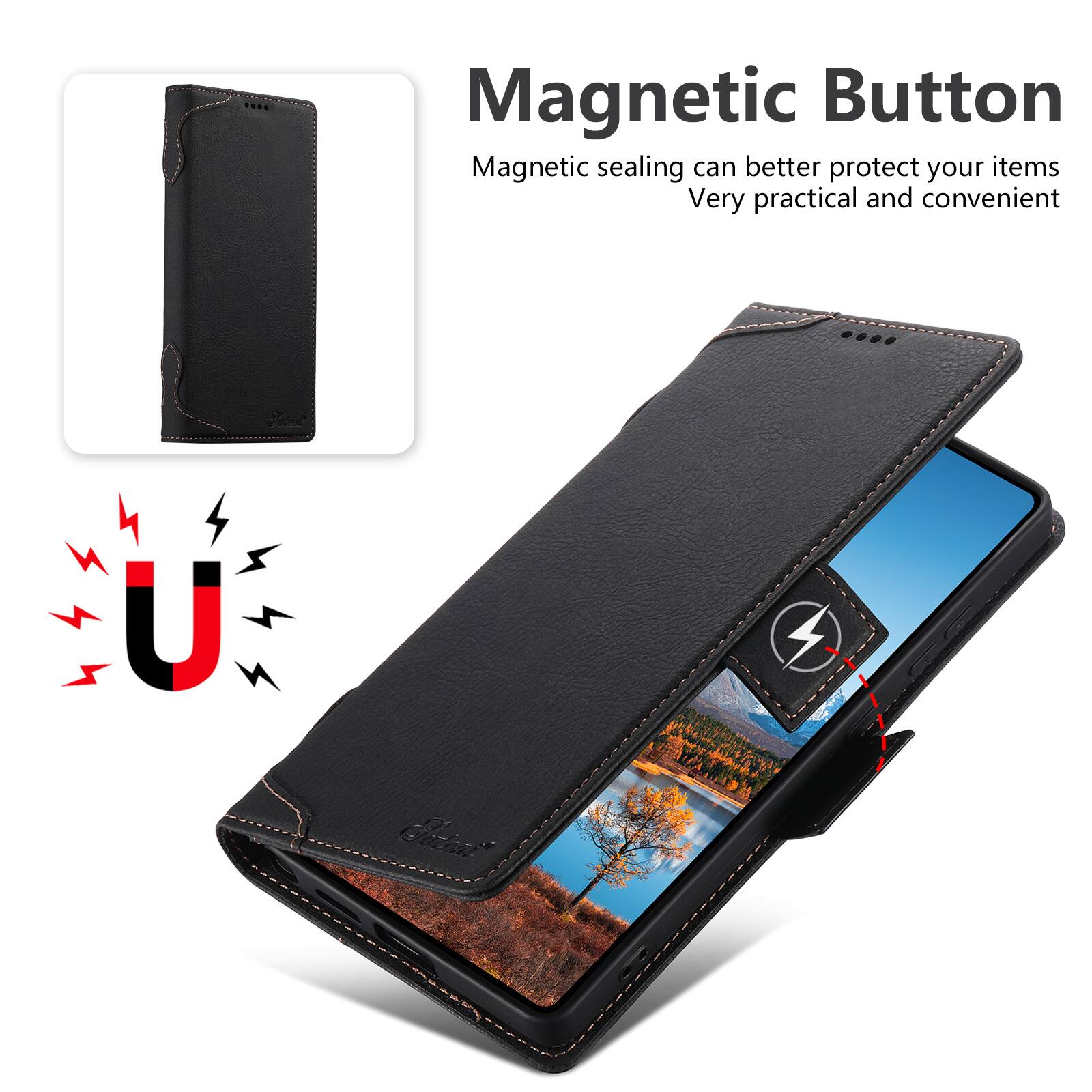 Magnetic Button  
Magnetic sealing can better protect your items  
Very practical and convenient