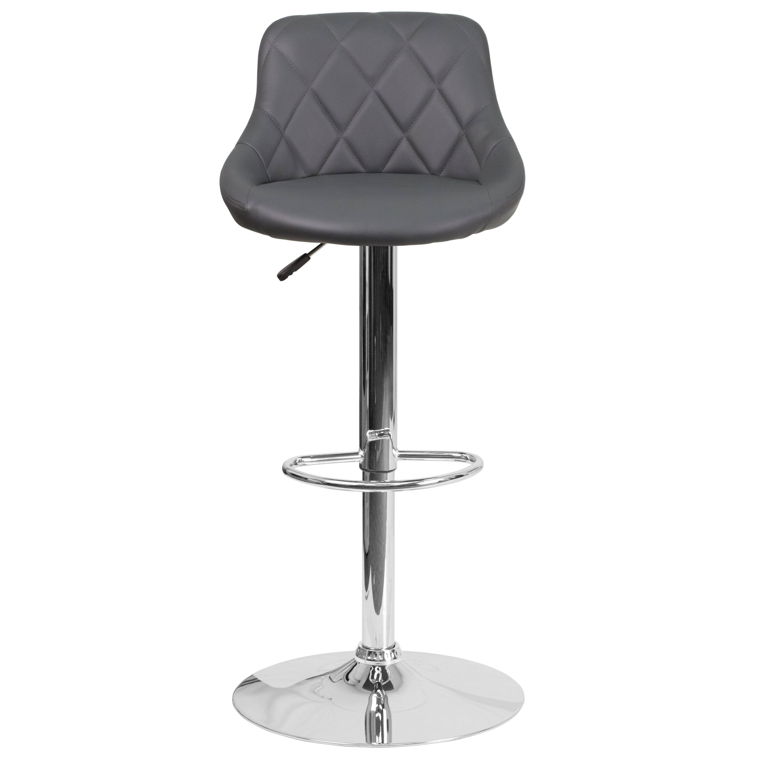 Alt View 7. Emma + Oliver - Bucket Seat Adjustable Height Barstool with Diamond Pattern Back - Gray.