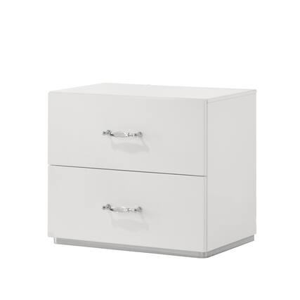 Front. Vaczon - Elegant 2-Drawer Bedroom Chest with Smooth Metal Glides and Acrylic Chrome Pulls - White.