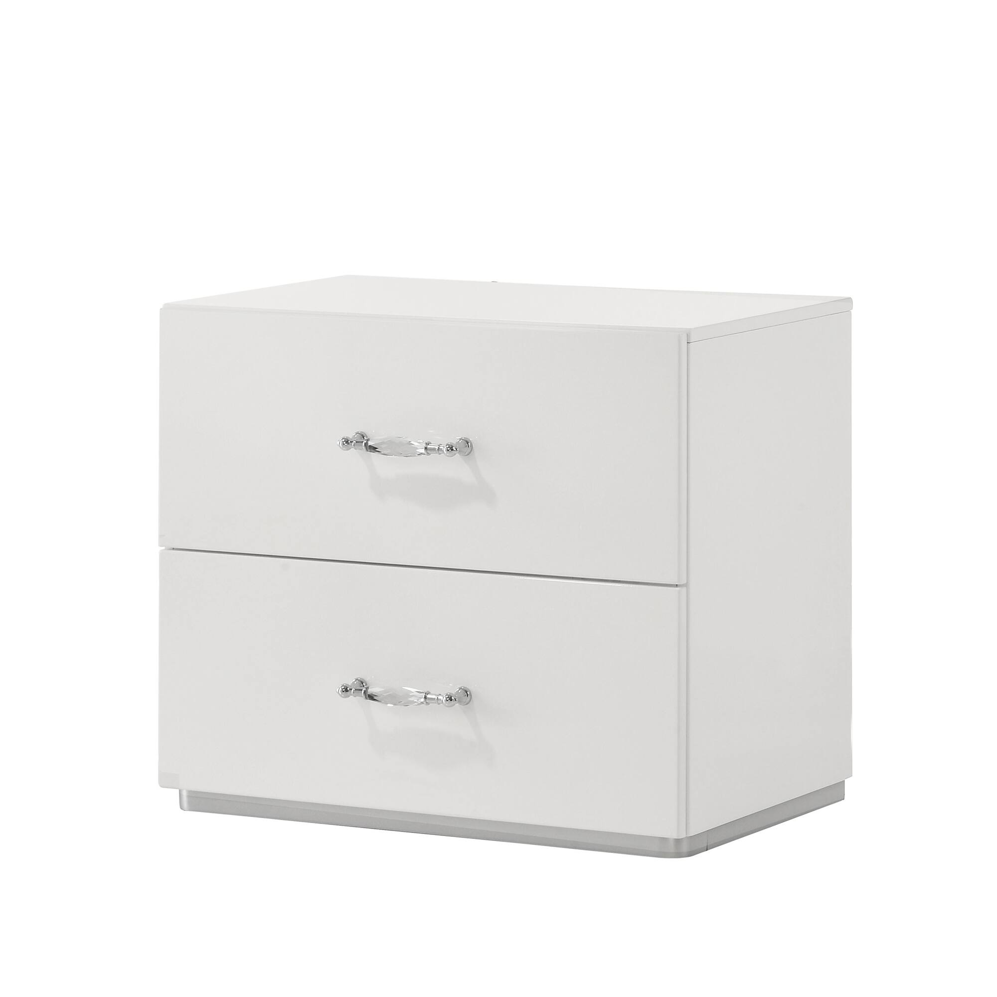 Front. Vaczon - Elegant 2-Drawer Bedroom Chest with Smooth Metal Glides and Acrylic Chrome Pulls - White.