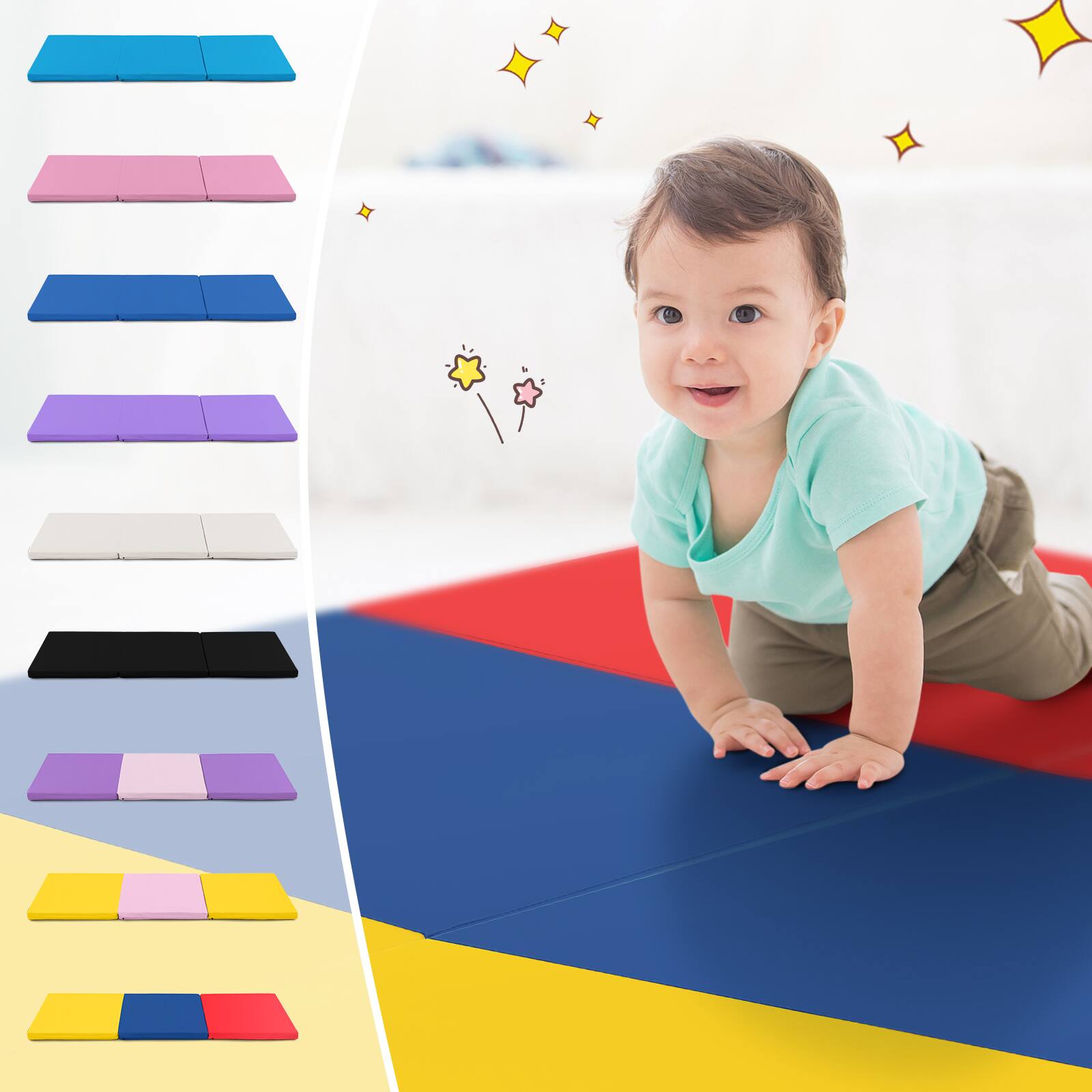 Alt View 7. Costway - Costway Tri-Fold Folding Exercise Mat 6 ft x 2 ft Portable Gymnastics Tumbling Yoga Mat - Multicolor.