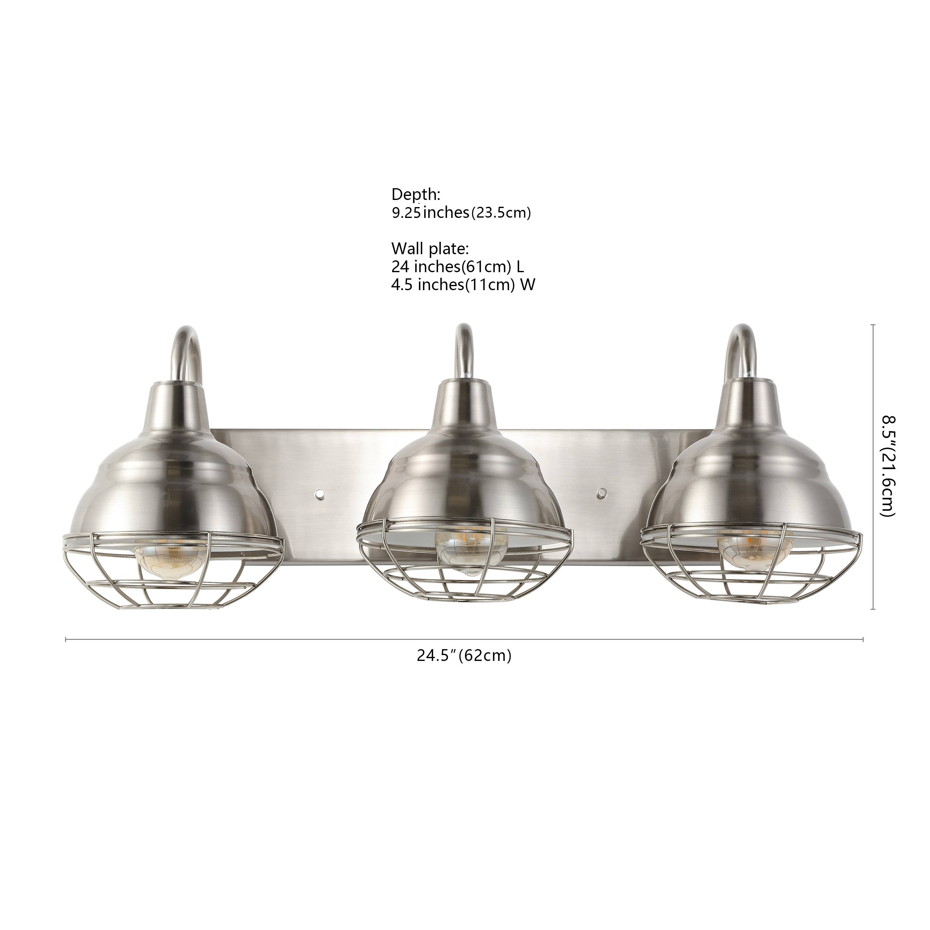 Depth: 9.25 inches (23.5 cm)  
Wall plate: 24 inches (61 cm) L x 4.5 inches (11 cm) W  
24.5 inches (62 cm)