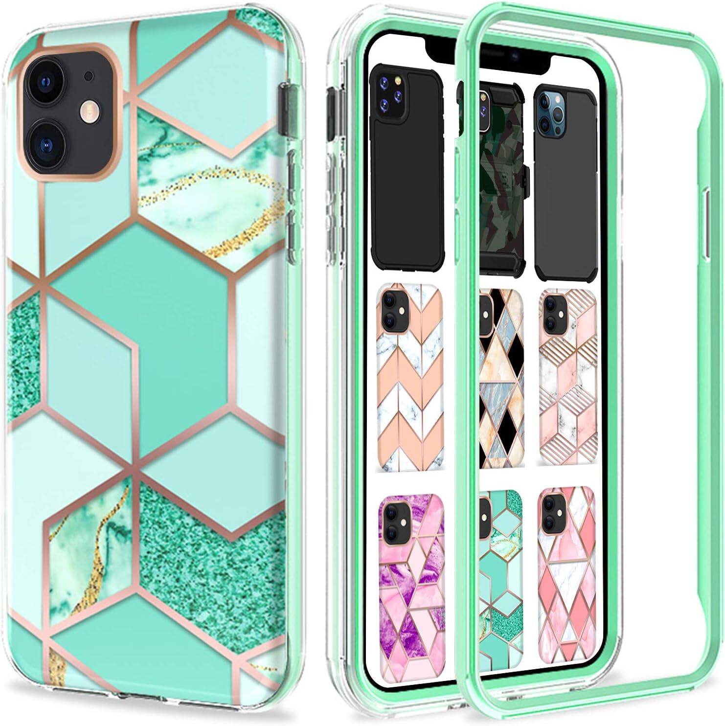 Front. DuraSafe Cases - iPhone 12 - 6.1" Lightweight Embedded Print Slim Phone Case - Green Marble.