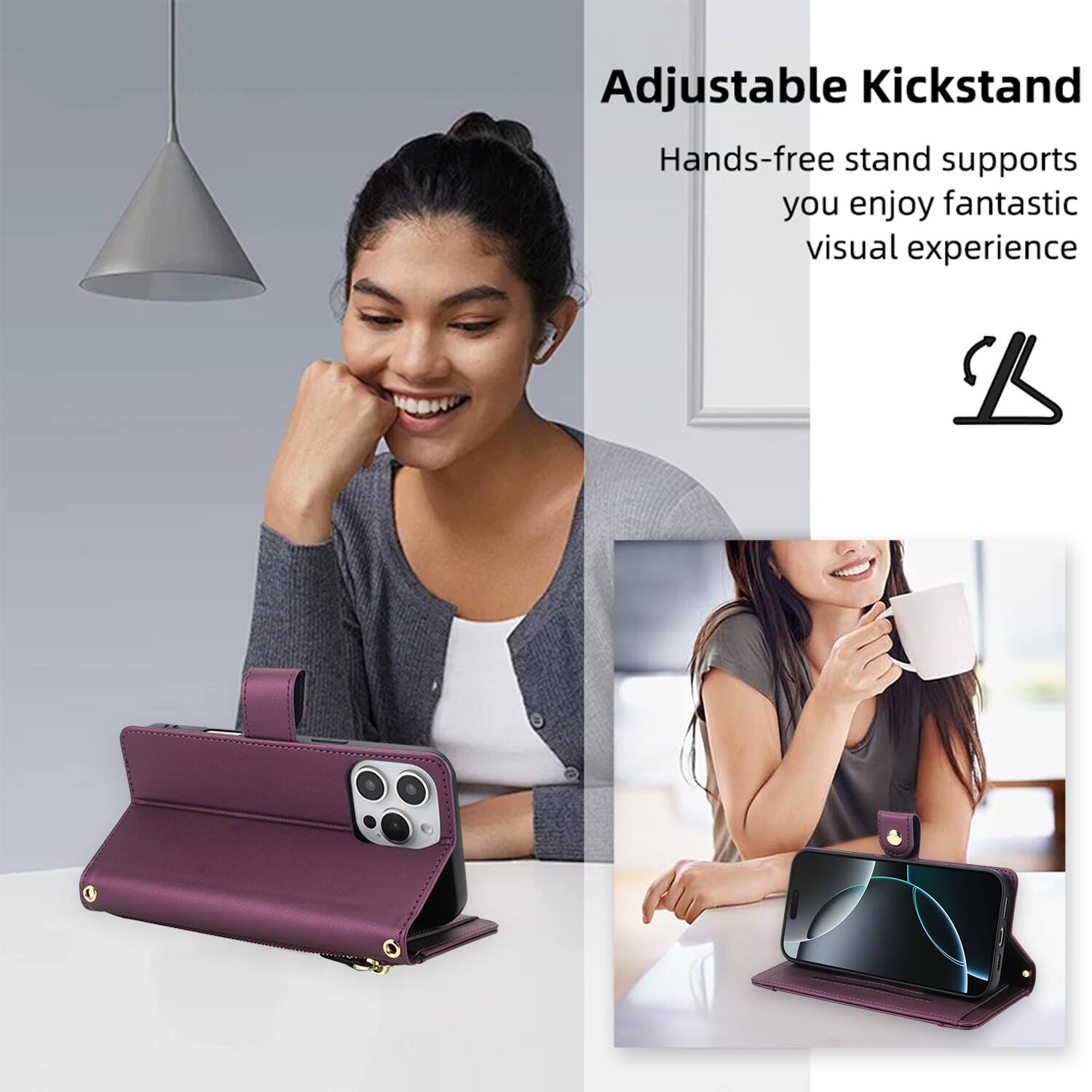 Adjustable Kickstand  
Hands-free stand supports you enjoy fantastic visual experience