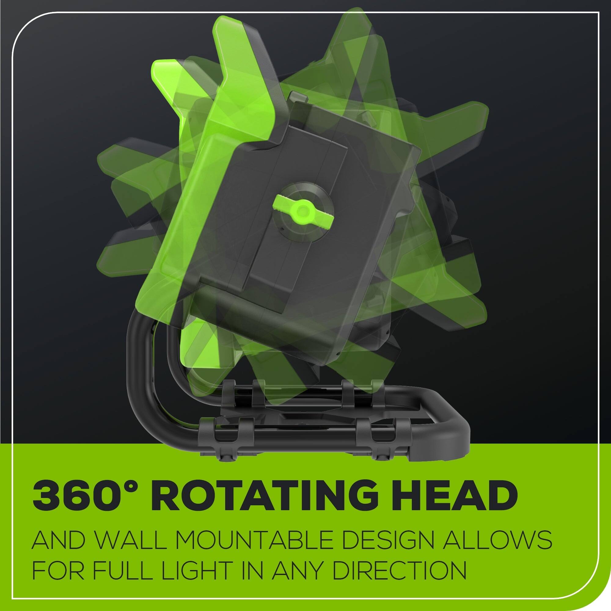 360° ROTATING HEAD AND WALL MOUNTABLE DESIGN ALLOWS FOR FULL LIGHT IN ANY DIRECTION